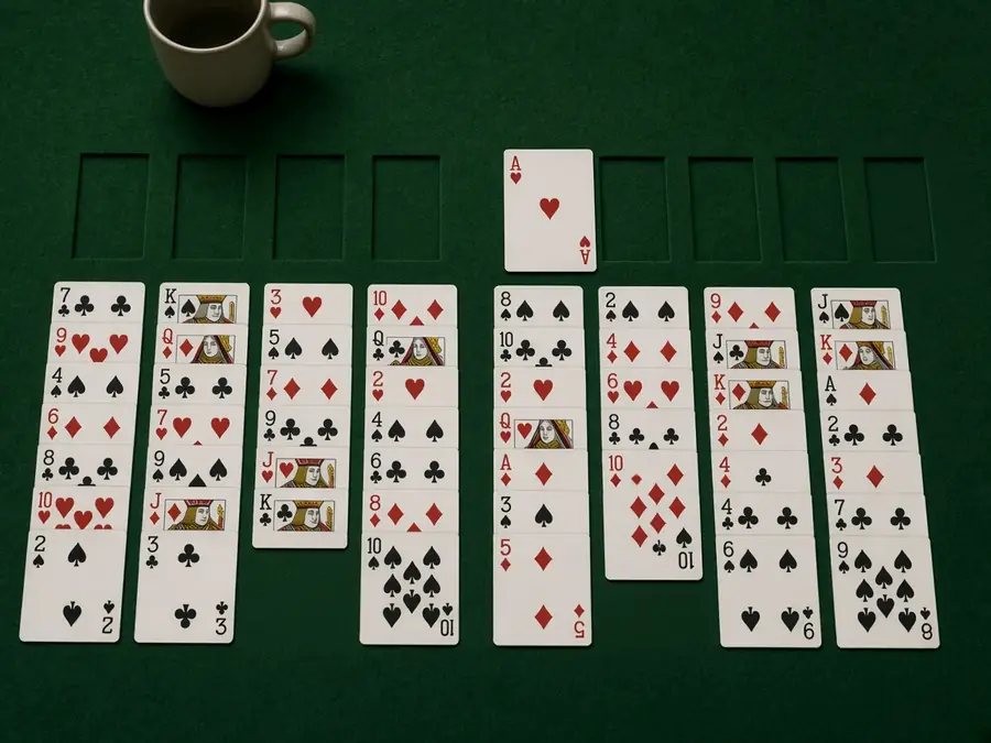 A FreeCell layout with the foundations advancing while the tableau still keeps future landing spots alive