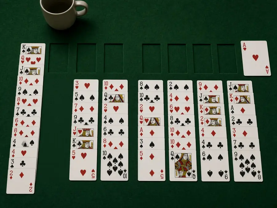 Playing cards on a green table in shallow focus